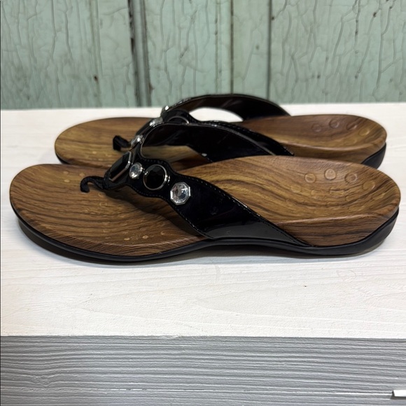 Vionic Black and Brown Sandals with Metallic Accents - Picture 4 of 7